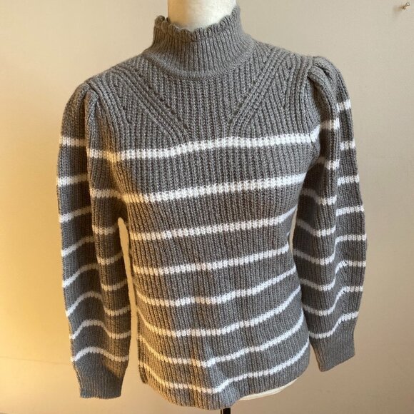 𝅺FEMME By Design BNWOT Scalloped Mock Neck Striped Sweater Small - Picture 2 of 8